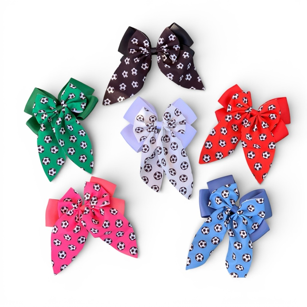Kids Soccer Print Hair Bows - 6-Pack Mixed Colors World Cup 2026 Accessories